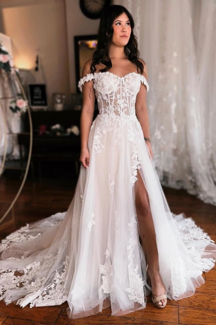 Sexy Brautkleider A Linie Spitze | Boho Hochzeitskleider Günstig