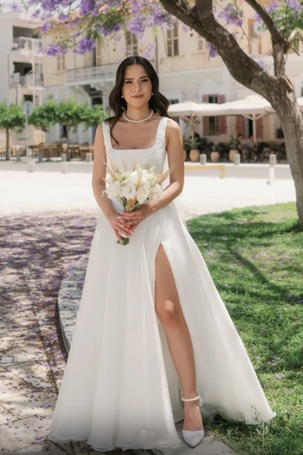 Schlichte Hochzeitskleider Lang  | Brautkleider Satin Günstig