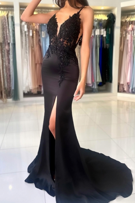 Abendkleid Lang Schwarz | Elegante Abiballkleider Spitze