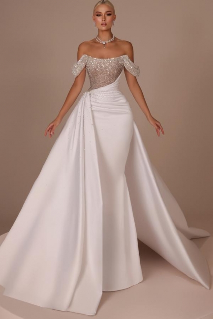 Neue Hochzeitskleider A Linie Satin Brautkleider mit Glitzer