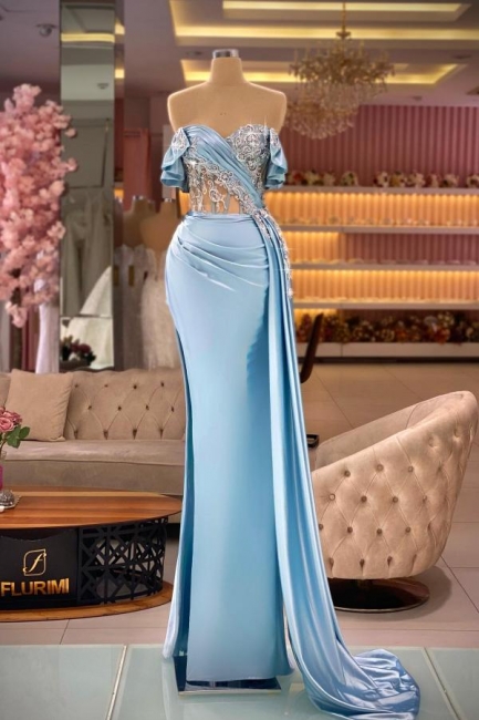 Designer Abiballkleid Lang Blau Abendkleider Ballkleider mit Glitzer