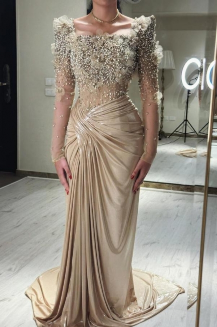 Designer Abendkleider mit Ärmeln Gold Abiballkleid mit Glitzer