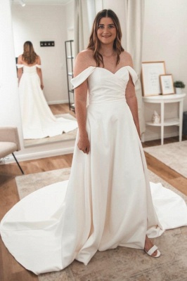 Brautkleid Schlicht Lang Hochzeitskleider A-Linie Satin