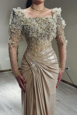 Designer Abendkleider mit Ärmeln Gold Abiballkleid mit Glitzer_2