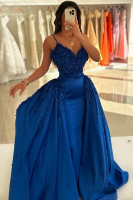 Lange Abendkleider Blau Spitze | Abiballkleid Abendmode online_2