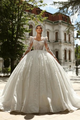 Extravagant Hochzeitskleider Prinzessin Brautkleid langarm mit Spitze