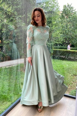 Elegante Abendkleider Langarm | Mint Ballkleid mit Spitze