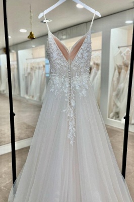 Weißes Brautkleid A-Linie Hochzeitskleider Spitze Tüll_4