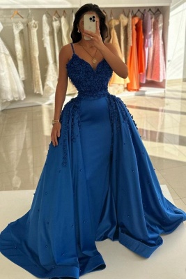 Lange Abendkleider Blau Spitze | Abiballkleid Abendmode online