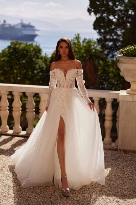 Designer Hochzeitskleider lang mit Ärmeln Bruatkleid Spitze